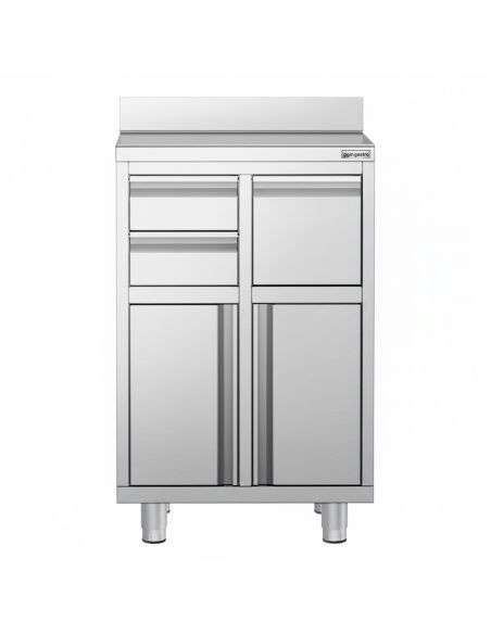 Meuble inox pour machine à café - 600 x 600 mm - 2 tiroirs - Knock box