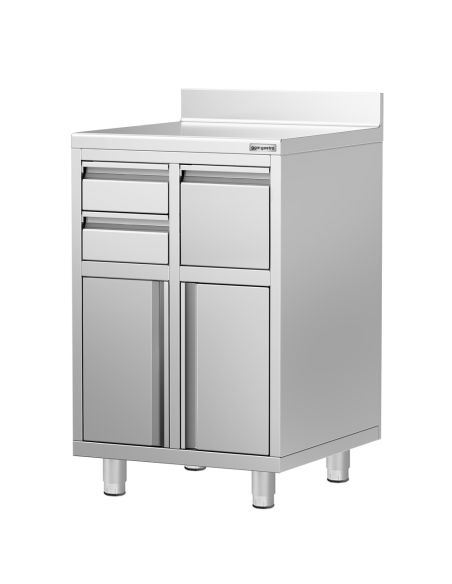 Meuble inox pour machine à café - 600 x 600 mm - 2 tiroirs - Knock box