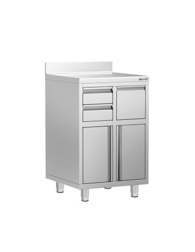 Meuble inox pour machine à café - 600 x 600 mm - 2 tiroirs - Knock box