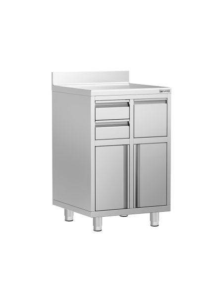 Meuble inox pour machine à café - 600 x 600 mm - 2 tiroirs - Knock box