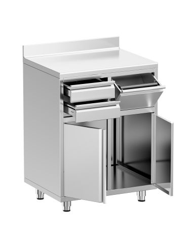 Meuble inox pour machine à café - 800 x 600 mm - 2 tiroirs - Bac à marc de café