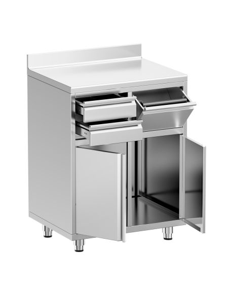 Meuble inox pour machine à café - 800 x 600 mm - 2 tiroirs - Bac à marc de café