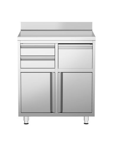 Meuble inox pour machine à café - 800 x 600 mm - 2 tiroirs - Bac à marc de café