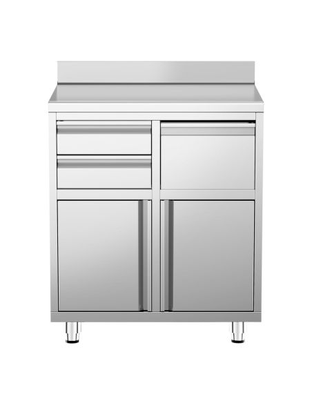 Meuble inox pour machine à café - 800 x 600 mm - 2 tiroirs - Bac à marc de café