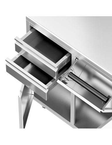 Meuble inox pour machine à café - 800 x 600 mm - 2 tiroirs - Bac à marc de café