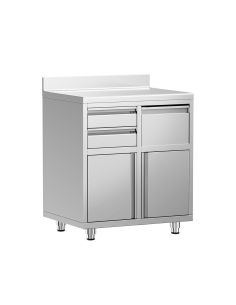 Meuble inox pour machine à café - 800 x 600 mm - 2 tiroirs - Bac à marc de café