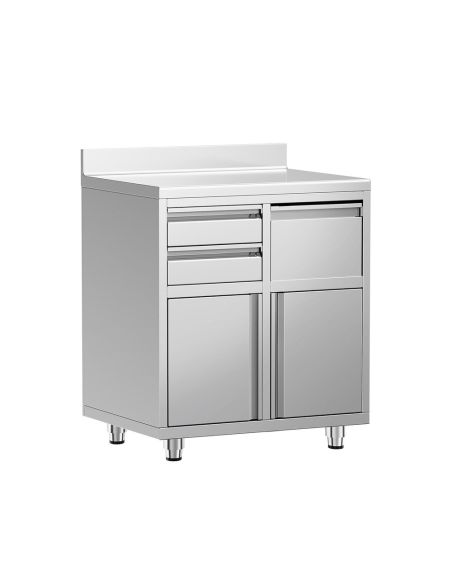 Meuble inox pour machine à café - 800 x 600 mm - 2 tiroirs - Bac à marc de café