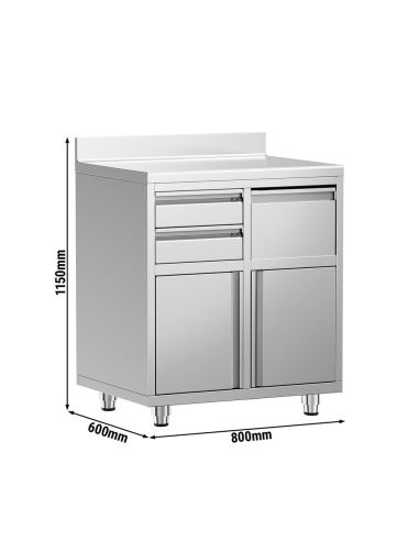 Meuble inox pour machine à café - 800 x 600 mm - 2 tiroirs - Bac à marc de café