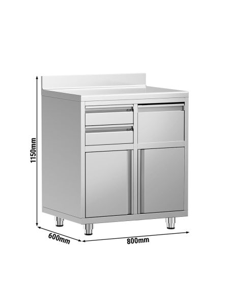 Meuble inox pour machine à café - 800 x 600 mm - 2 tiroirs - Bac à marc de café
