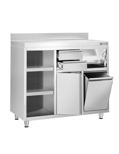 Meuble inox pour machine à café - 1200 x 600 mm - 2 tiroirs - Étagère réglable gauche