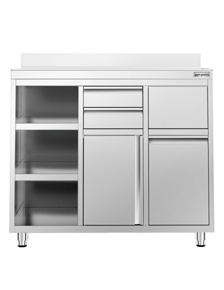 Meuble inox pour machine à café - 1200 x 600 mm - 2 tiroirs - Étagère réglable gauche