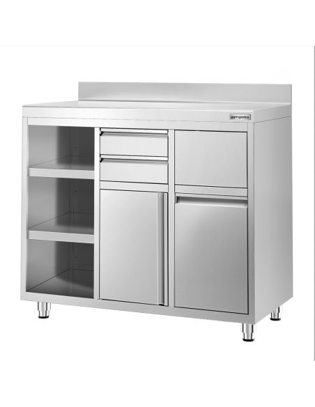 Meuble inox pour machine à café - 1200 x 600 mm - 2 tiroirs - Étagère réglable gauche