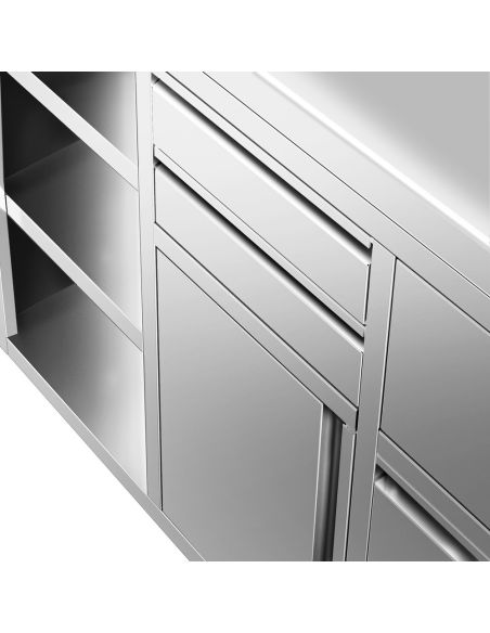 Meuble inox pour machine à café - 1200 x 600 mm - 2 tiroirs - Étagère réglable gauche