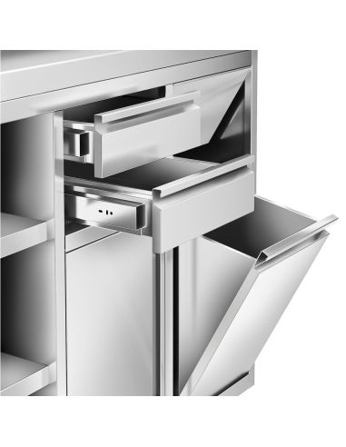 Meuble inox pour machine à café - 1200 x 600 mm - 2 tiroirs - Étagère réglable gauche