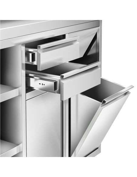 Meuble inox pour machine à café - 1200 x 600 mm - 2 tiroirs - Étagère réglable gauche
