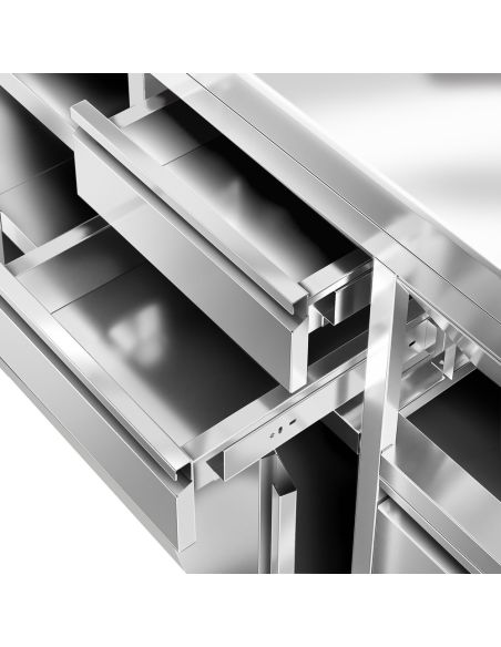 Meuble inox pour machine à café - 1200 x 600 mm - 2 tiroirs - Étagère réglable gauche
