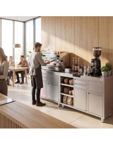 Meuble inox pour machine à café - 1200 x 600 mm - 2 tiroirs - Étagère réglable gauche