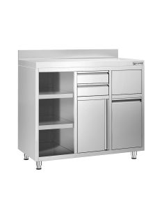 Meuble inox pour machine à café - 1200 x 600 mm - 2 tiroirs - Étagère réglable gauche