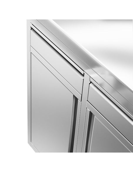 Meuble inox pour machine à café - 800 x 600 mm - 2 tiroirs - 2 portes battantes - Trappe à déchets