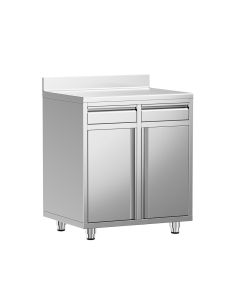 Meuble inox pour machine à café - 800 x 600 mm - 2 tiroirs - 2 portes battantes - Trappe à déchets