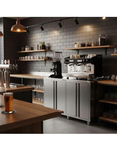 Meuble inox pour machine à café - 600 x 600 mm - 2 portes battantes