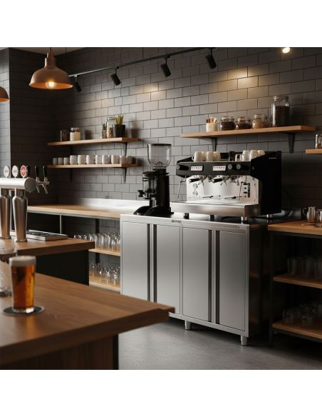 Meuble inox pour machine à café - 600 x 600 mm - 2 portes battantes