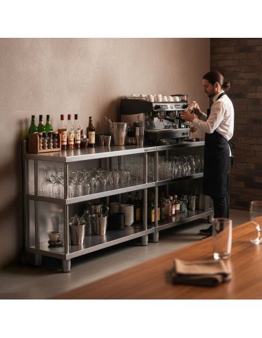 Table de travail de bar inox - 1000 x 400 mm - Étagère basse