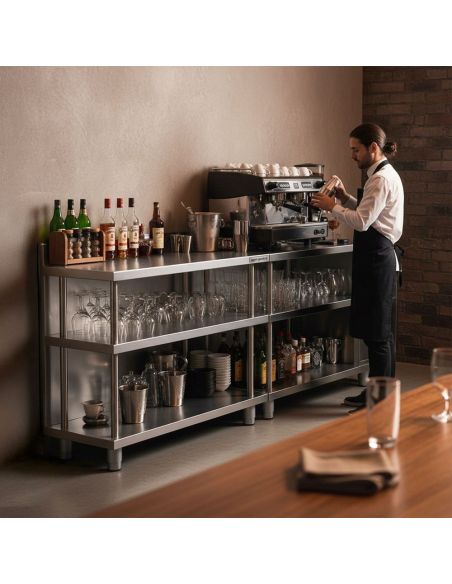 Table de travail de bar inox - 1000 x 400 mm - Étagère basse