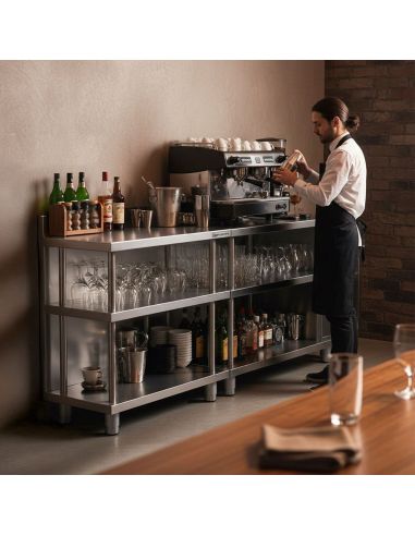 Table de travail de bar inox - 800 x 400 mm - 4 étagères