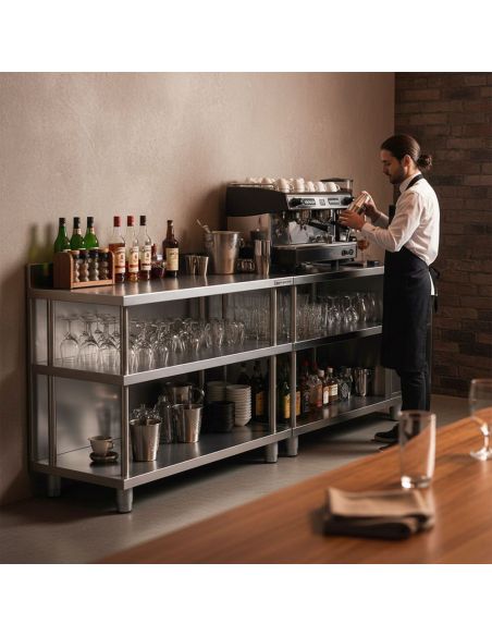 Table de travail de bar inox - 1000 x 600 mm - Étagère basse