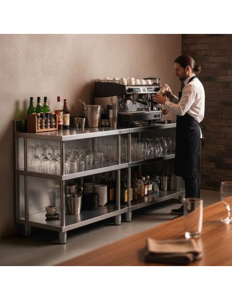 Table de travail de bar inox - 800 x 600 mm - 4 étagères