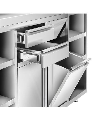 Meuble inox pour machine à café - 1600 x 600 mm - 2 tiroirs - 2 portes battantes