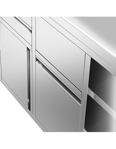 Meuble inox pour machine à café - 1600 x 600 mm - 2 tiroirs - 2 portes battantes