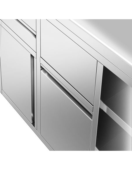 Meuble inox pour machine à café - 1600 x 600 mm - 2 tiroirs - 2 portes battantes