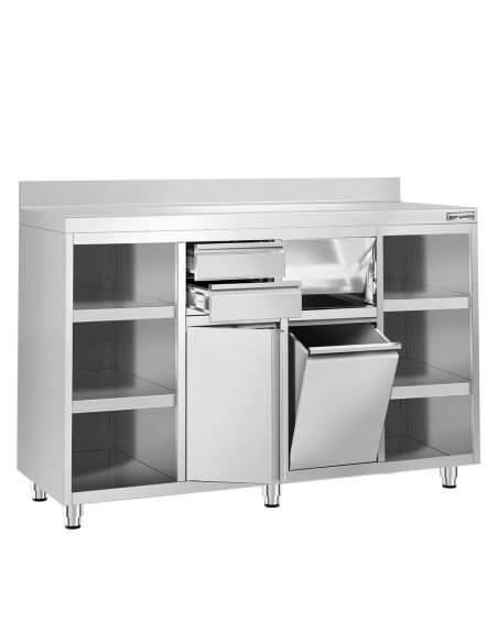 Meuble inox pour machine à café - 1600 x 600 mm - 2 tiroirs - 2 portes battantes