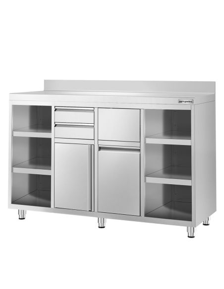 Meuble inox pour machine à café - 1600 x 600 mm - 2 tiroirs - 2 portes battantes