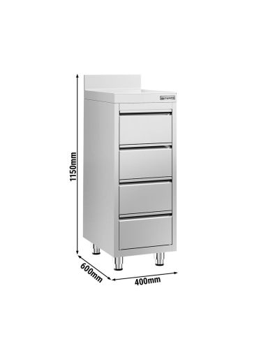 Meuble bas inox à tiroirs PREMIUM - 400 x 600 mm - 4 tiroirs - SS4SI46A