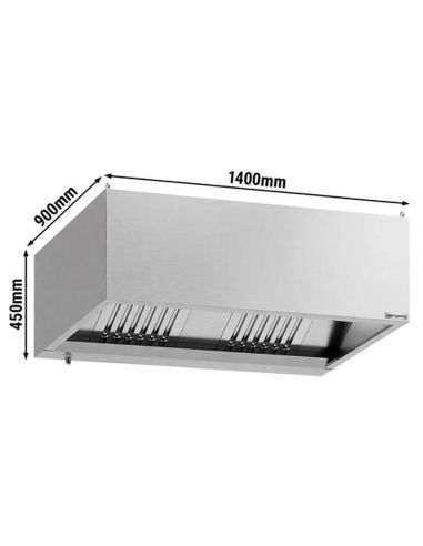Hotte caisson inox statique 1m40 avec filtre et éclairage | Profondeur 900 mm