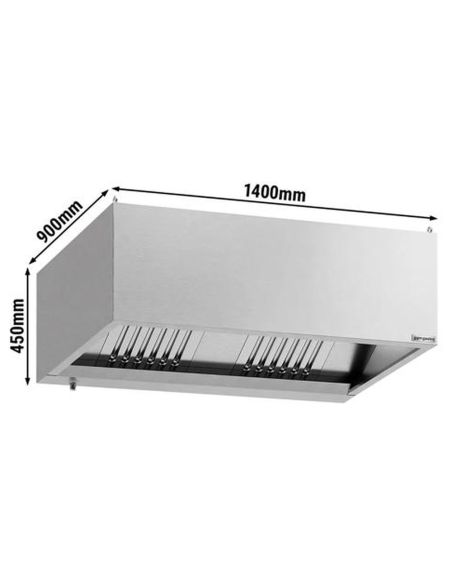 Hotte caisson inox statique 1m40 avec filtre et éclairage | Profondeur 900 mm