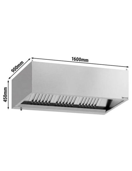 Hotte caisson inox statique 1m60 avec filtre et éclairage | Profondeur 900 mm