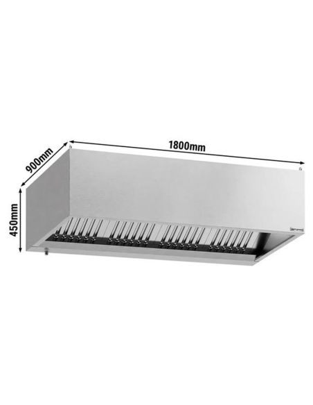 Hotte caisson inox statique 1m80 avec filtre et éclairage | Profondeur 900 mm