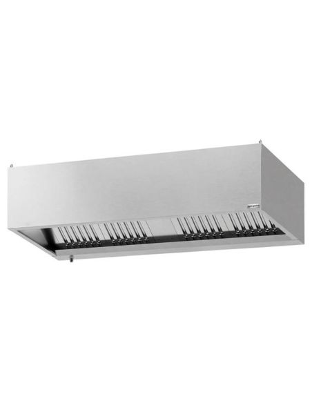 Hotte caisson inox statique 2m20 avec filtre et éclairage | Profondeur 900 mm