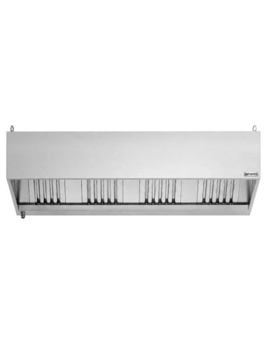 Hotte caisson inox statique 2m20 avec filtre et éclairage | Profondeur 900 mm