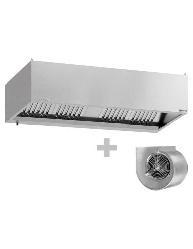 Hotte caisson inox 2m avec moteur, régulateur, filtre et éclairage | Profondeur 900 mm