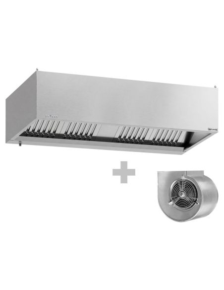 Hotte caisson inox 2m avec moteur, régulateur, filtre et éclairage | Profondeur 900 mm