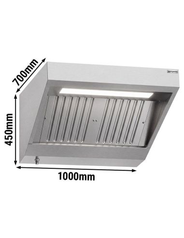 Hotte murale inox statique 1m avec filtre et éclairage | Profondeur 700 mm