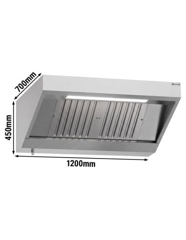 Hotte murale inox statique 1m20 avec filtre et éclairage | Profondeur 700 mm