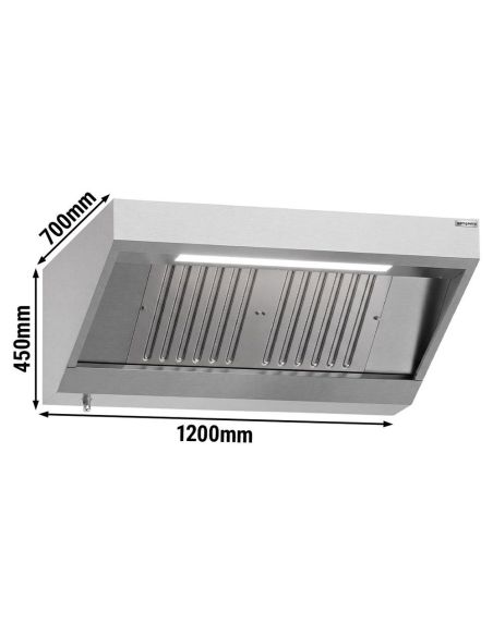 Hotte murale inox statique 1m20 avec filtre et éclairage | Profondeur 700 mm