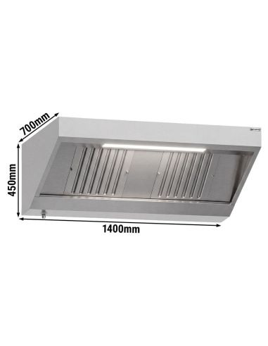 Hotte murale inox statique 1m40 avec filtre et éclairage | Profondeur 700 mm
