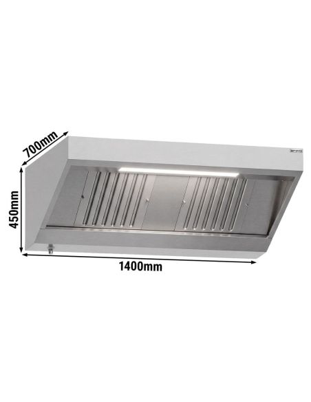 Hotte murale inox statique 1m40 avec filtre et éclairage | Profondeur 700 mm